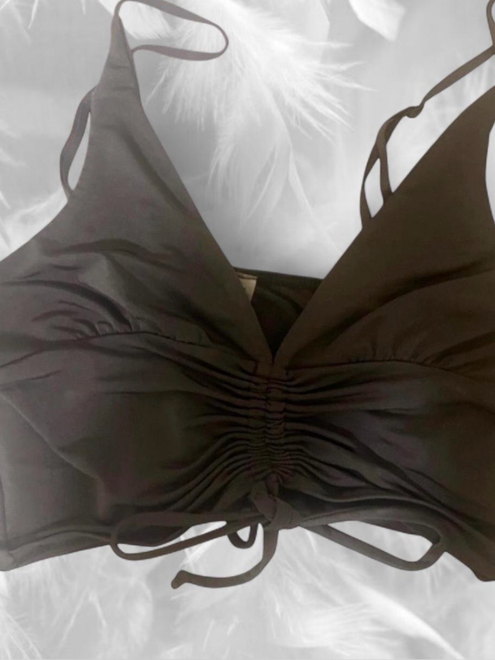 Black Ruched Halter Crop Top